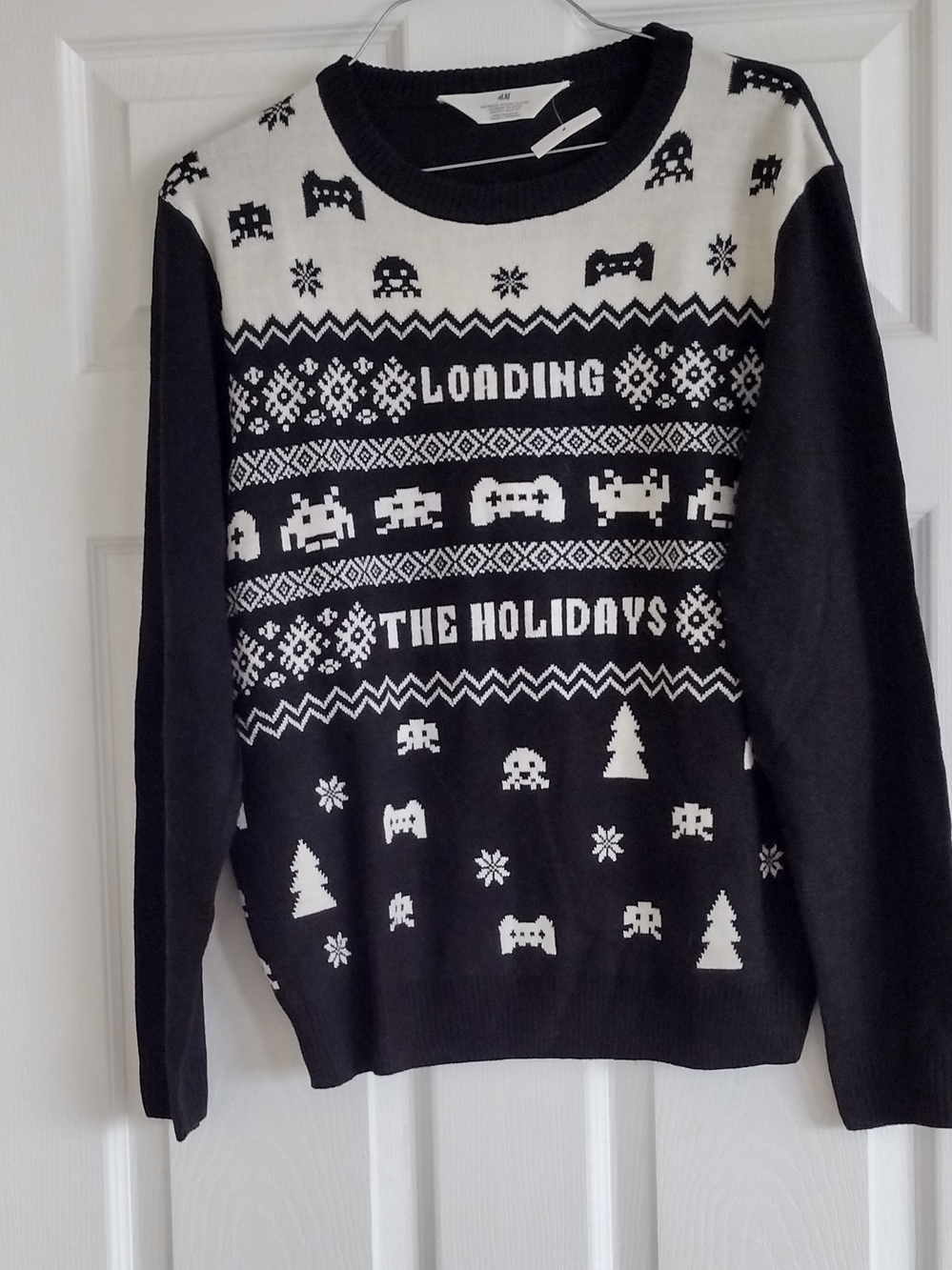 H&M Black & White 'Loading The Holidays' Knit Holiday Sweater